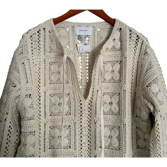 H&M Crochet Look Tunic Dress Cream Fringe Original Summer Edition 2025 - Picture 3 of 10